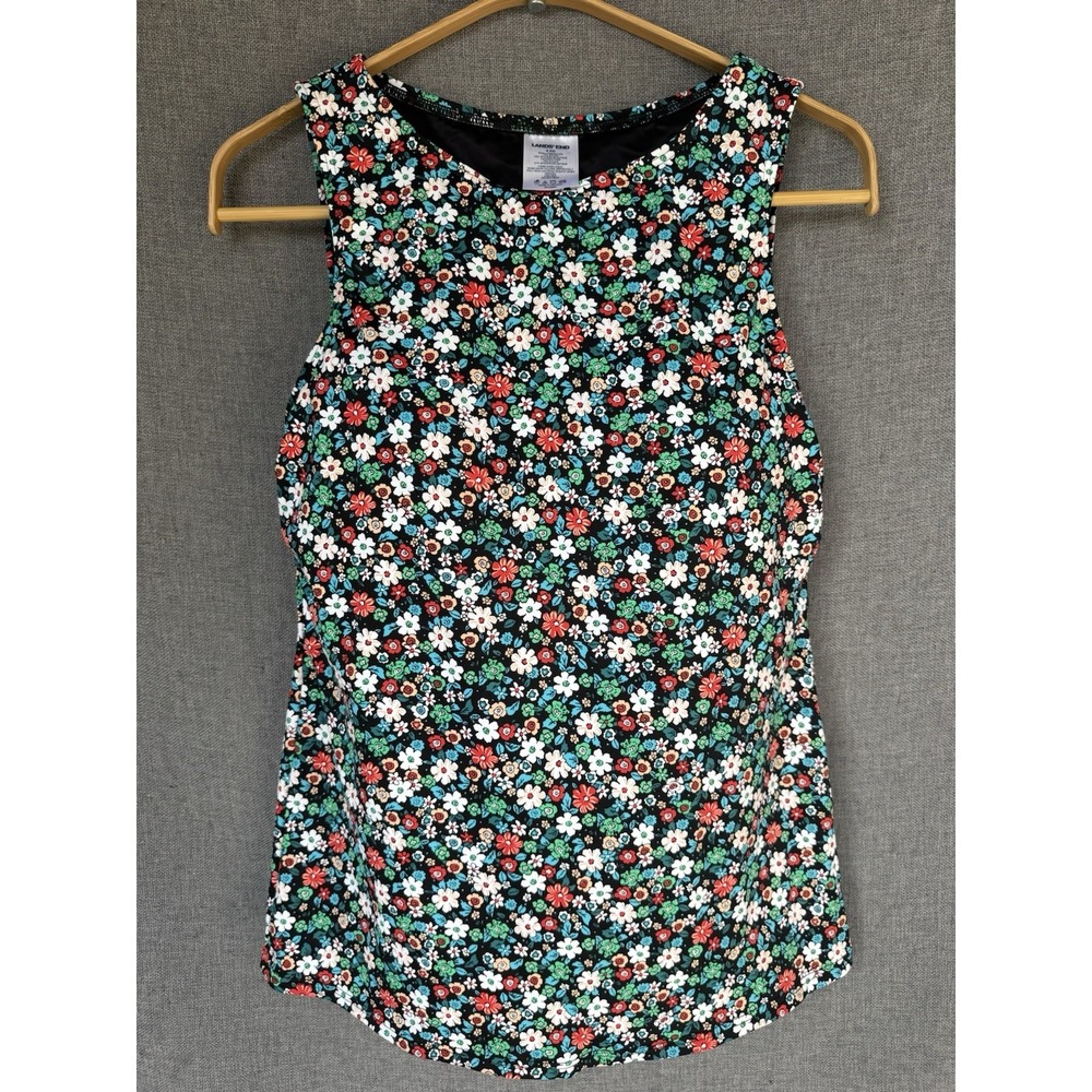 Lands End Tankini Top Women's Size 8 DD‎ Built in Bra Floral Green White Red